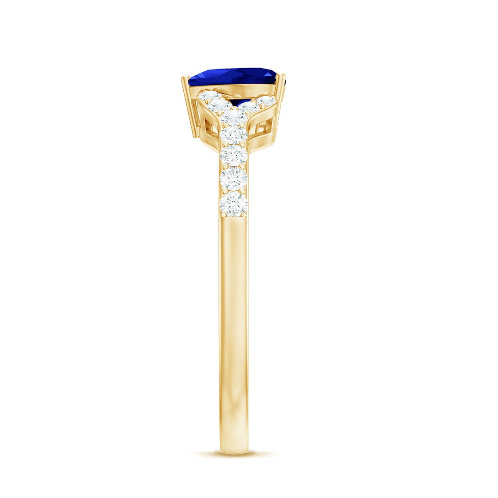 Lab Grown Sapphire Ring, Heart Blue Diamond Split Shank Ring