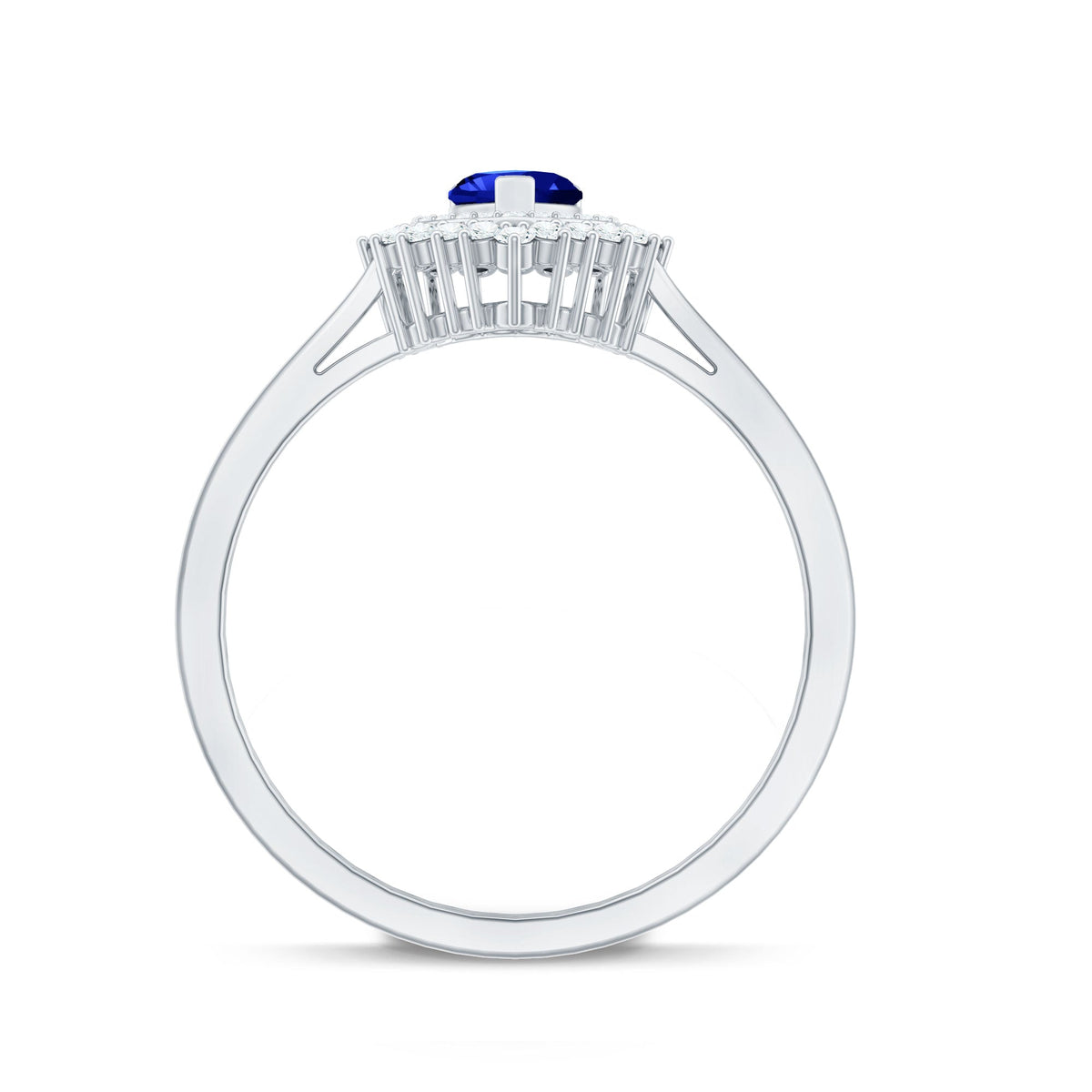 Lab Grown Sapphire Ring, Heart Blue Sapphire Diamond Double Halo