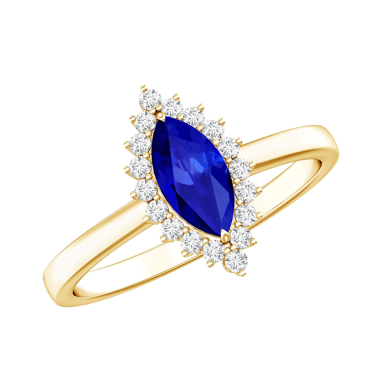 Lab Grown Sapphire Ring Marquise Cut Diamond Halo Engagement Ring