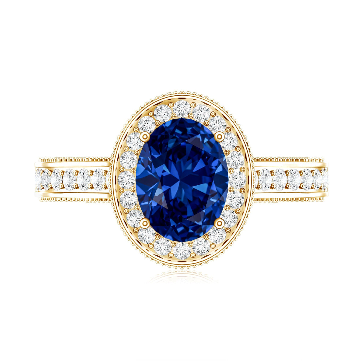 Lab Grown Sapphire Ring, Oval Blue Sapphire Diamond Halo Ring