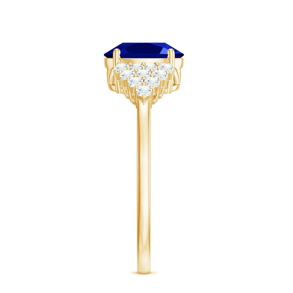 Lab Grown Sapphire Ring, Oval Blue Sapphire Diamond Side Stones