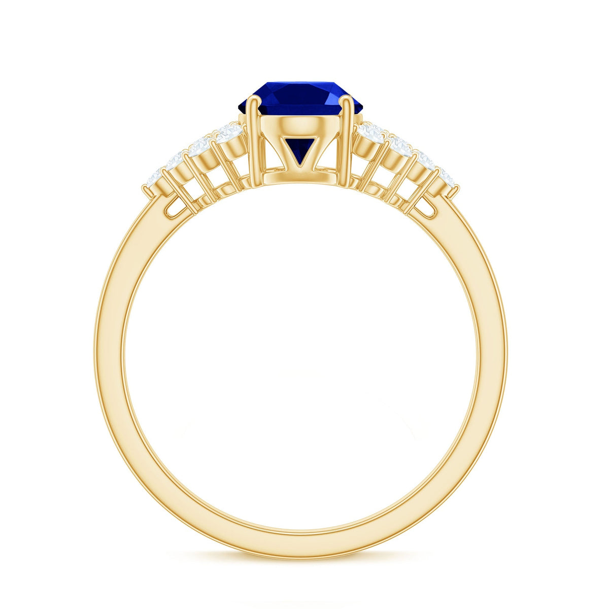 Lab Grown Sapphire Ring, Oval Blue Sapphire Diamond Side Stones