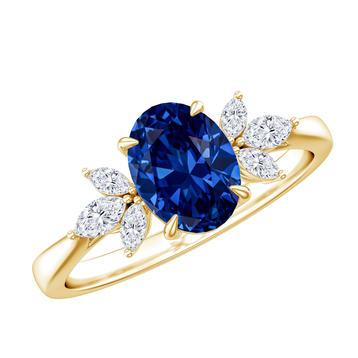 Lab Grown Sapphire Ring, Oval Engagement Ring With Diamond Accent