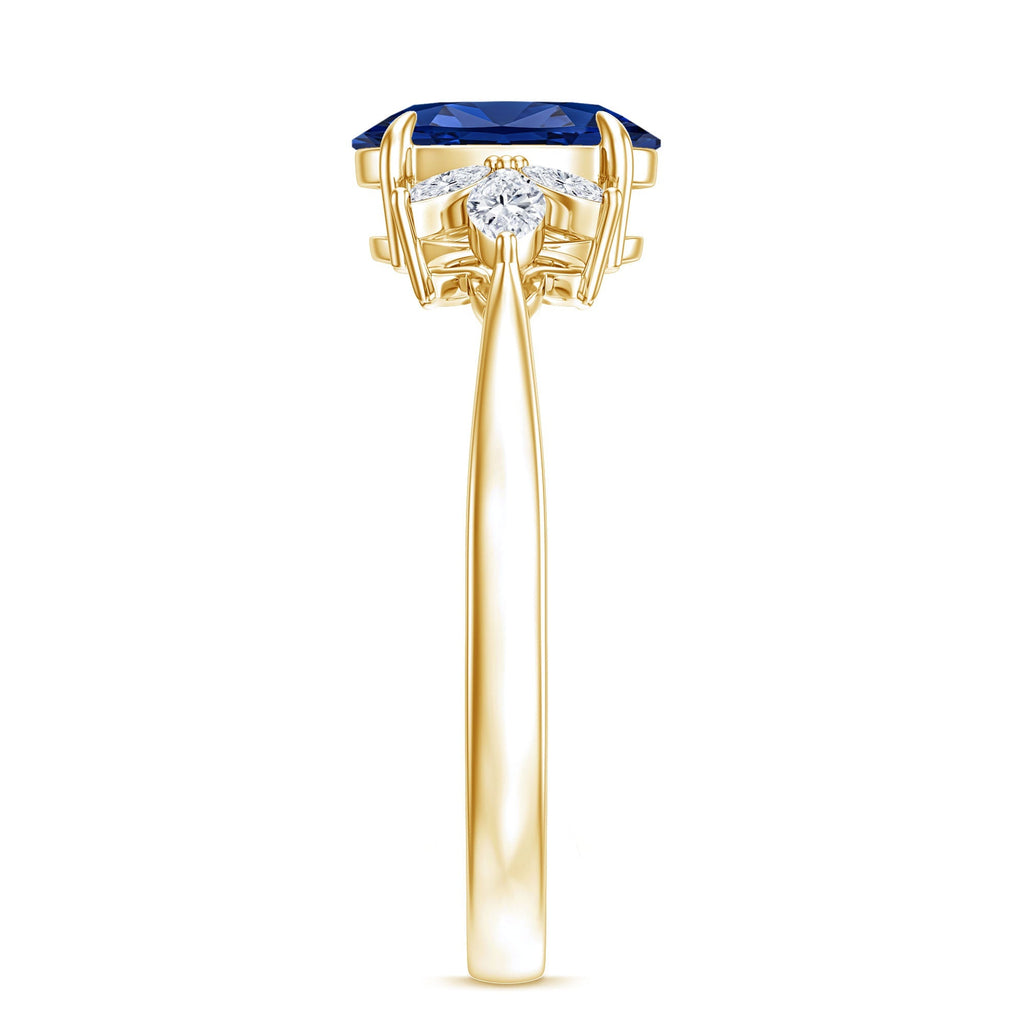 Lab Grown Sapphire Ring, Oval Engagement Ring With Diamond Accent