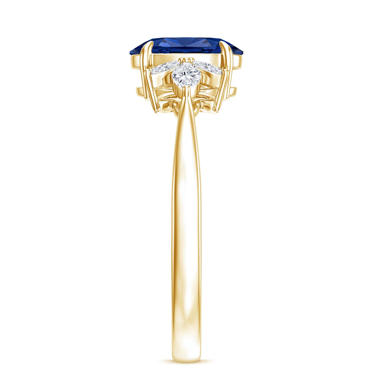 Lab Grown Sapphire Ring, Oval Engagement Ring With Diamond Accent
