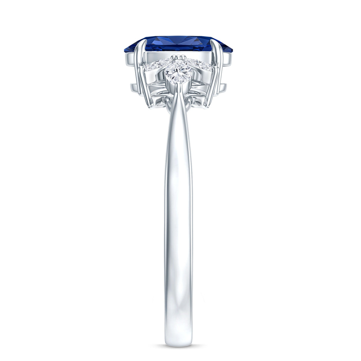 Lab Grown Sapphire Ring, Oval Engagement Ring With Diamond Accent