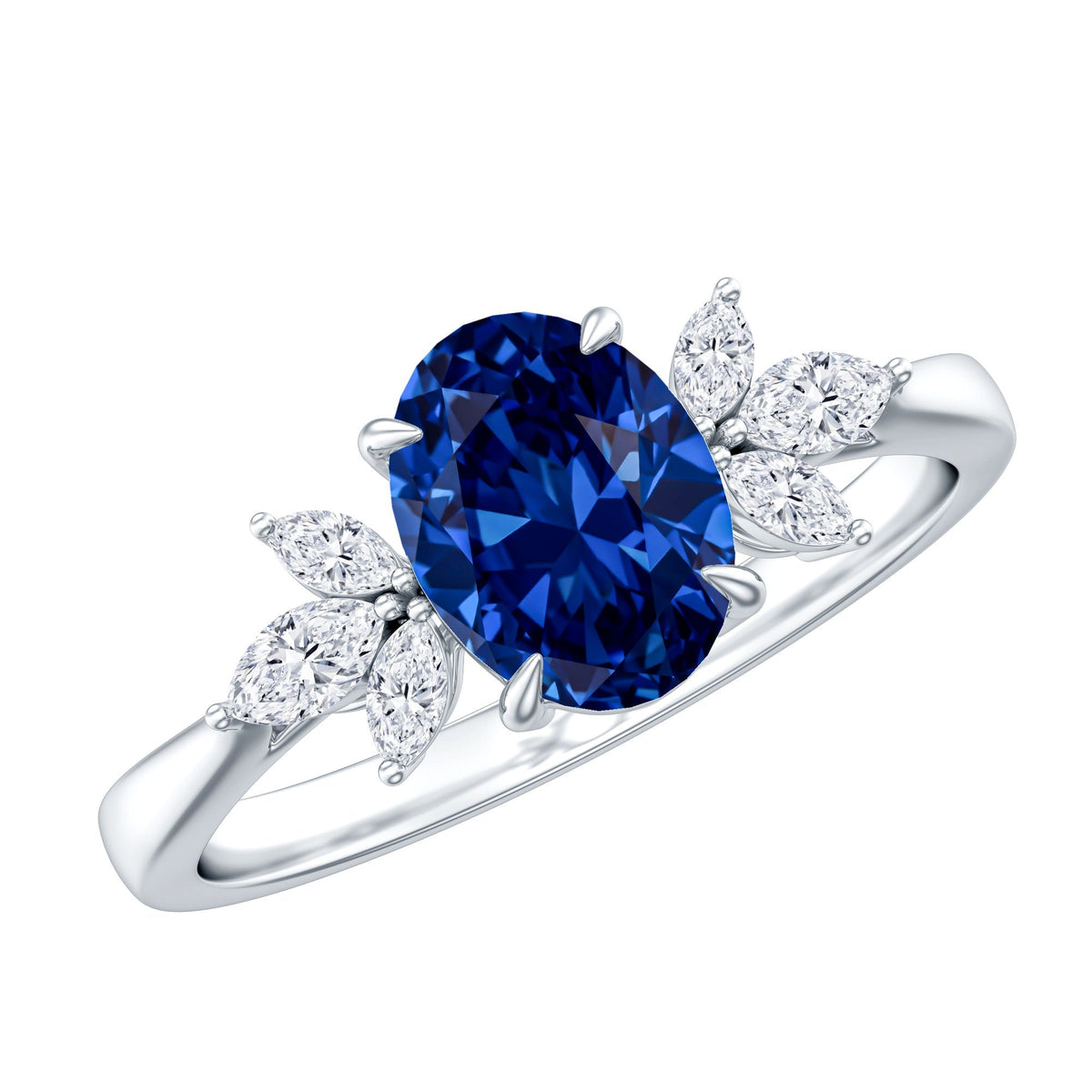 Lab Grown Sapphire Ring, Oval Engagement Ring With Diamond Accent