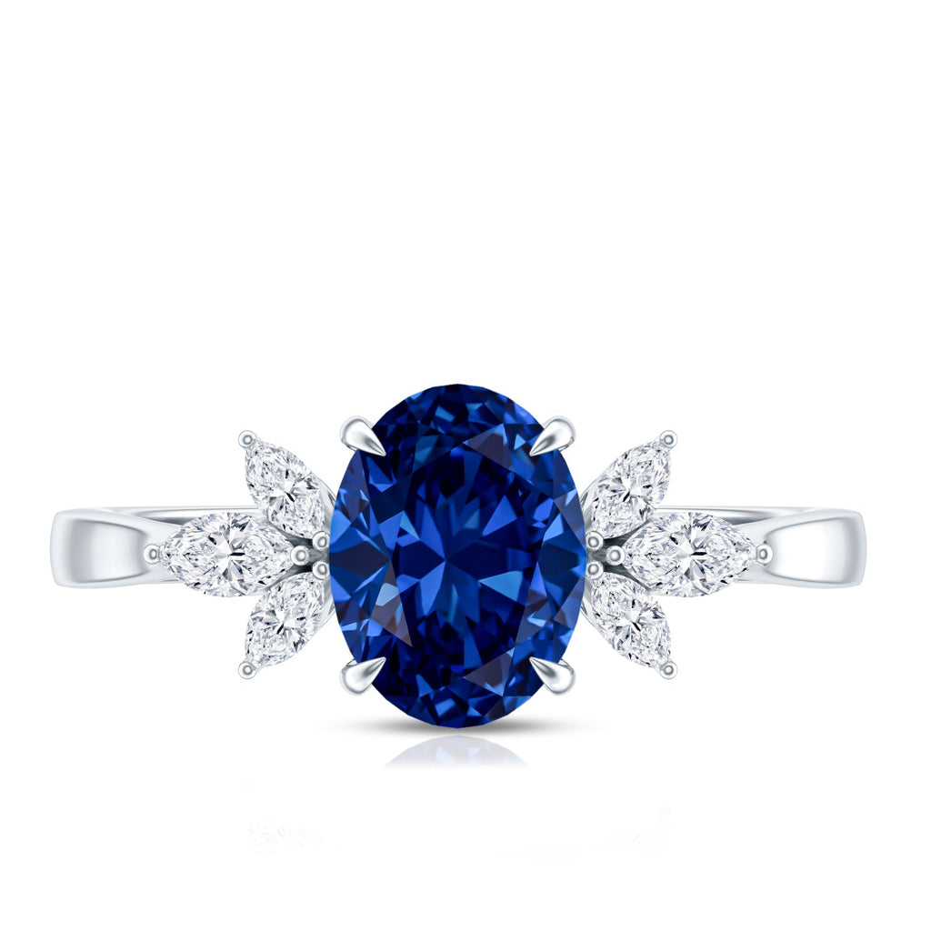Lab Grown Sapphire Ring, Oval Engagement Ring With Diamond Accent