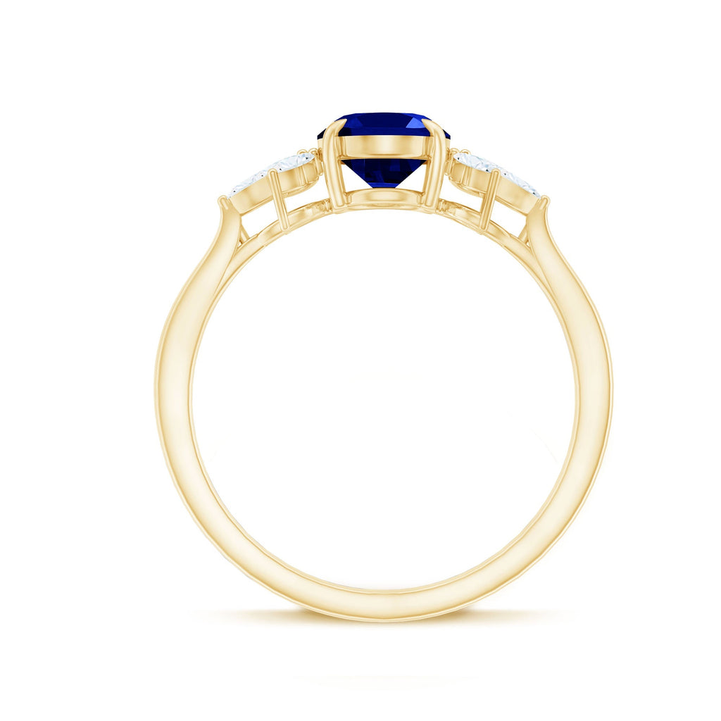 Lab Grown Sapphire Ring, Oval Engagement Ring With Diamond Accent