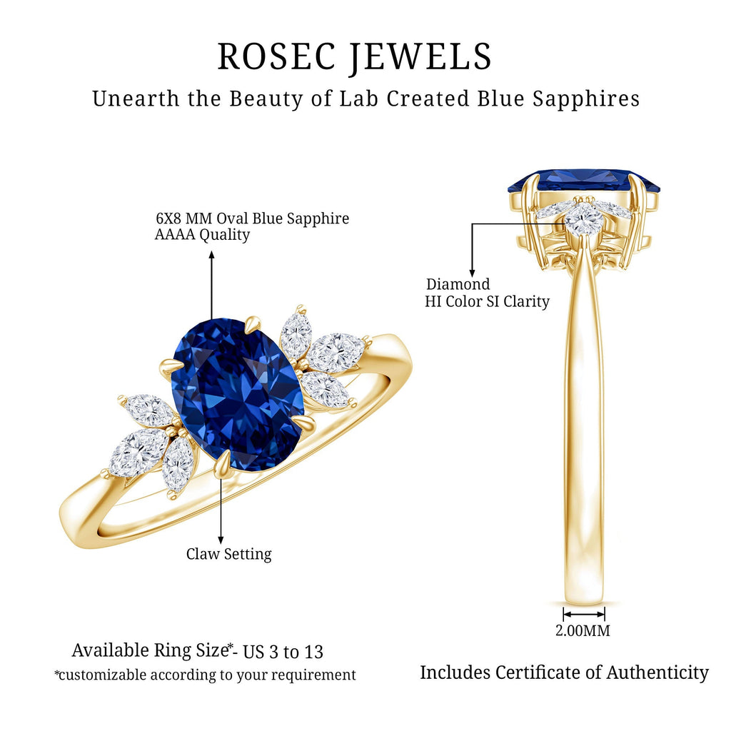 Lab Grown Sapphire Ring, Oval Engagement Ring With Diamond Accent