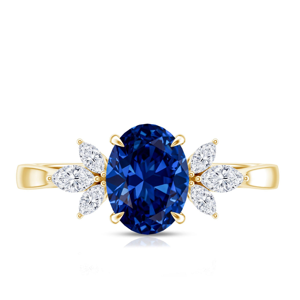 Lab Grown Sapphire Ring, Oval Engagement Ring With Diamond Accent
