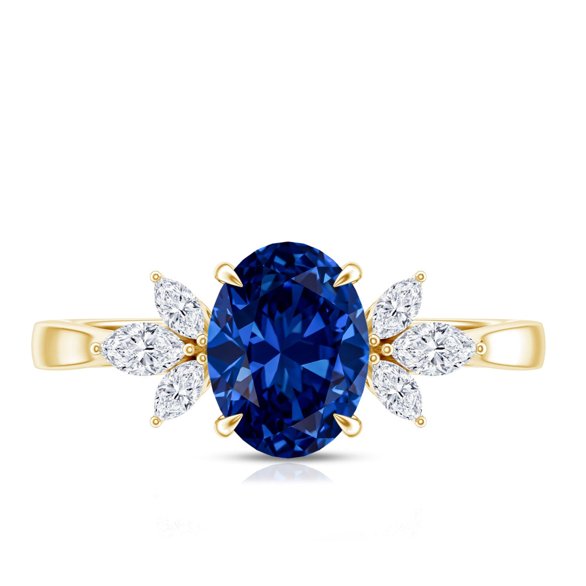 Lab Grown Sapphire Ring, Oval Engagement Ring With Diamond Accent