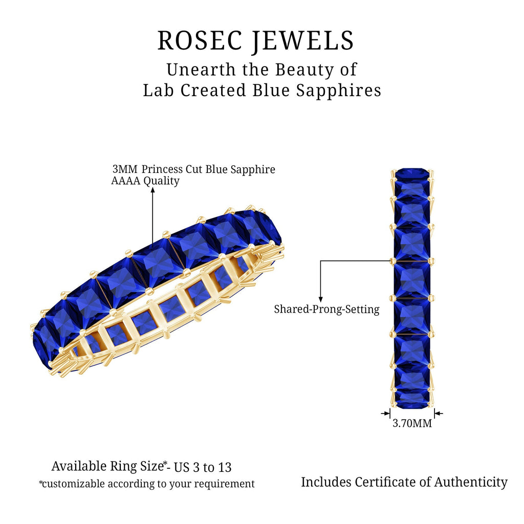 Lab Grown Sapphire Ring, Princess Cut Blue Full Eternity Band