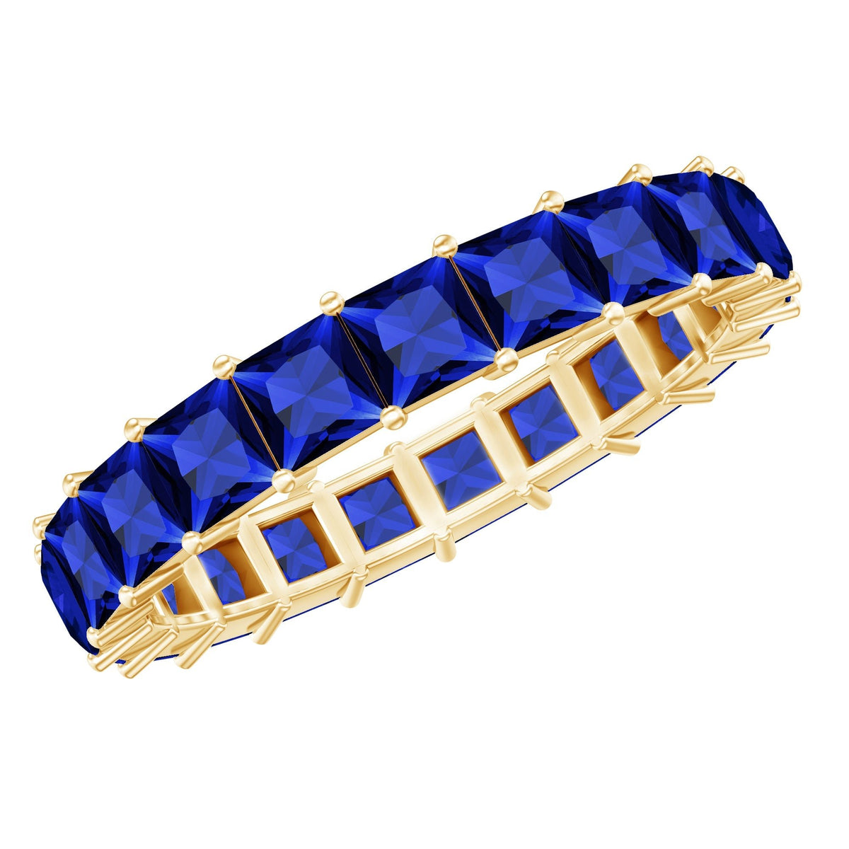 Lab Grown Sapphire Ring, Princess Cut Blue Full Eternity Band