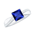 Lab Grown Sapphire Ring, Princess Cut Blue Sapphire Diamond Ring