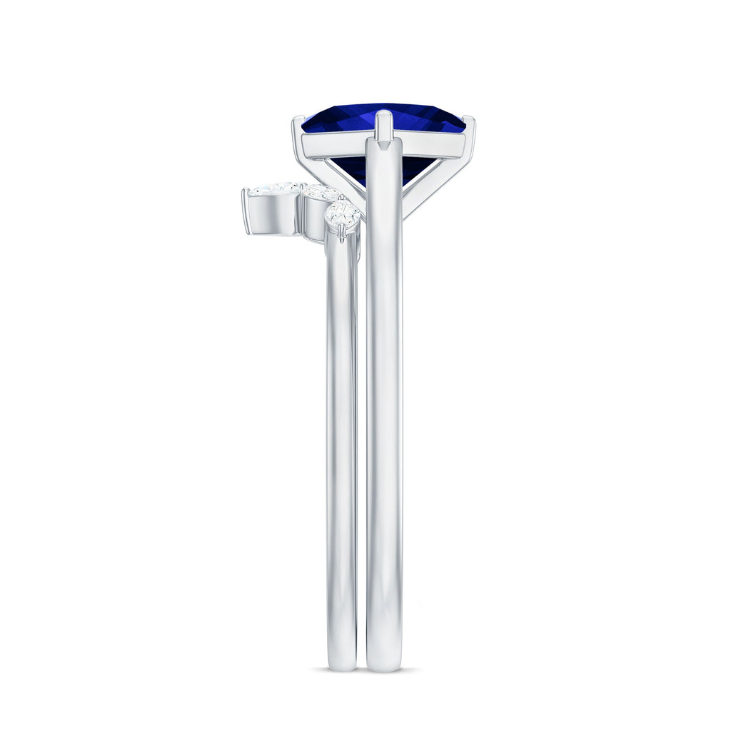 Lab Grown Sapphire Ring Princess Cut Bridal Set With Diamond
