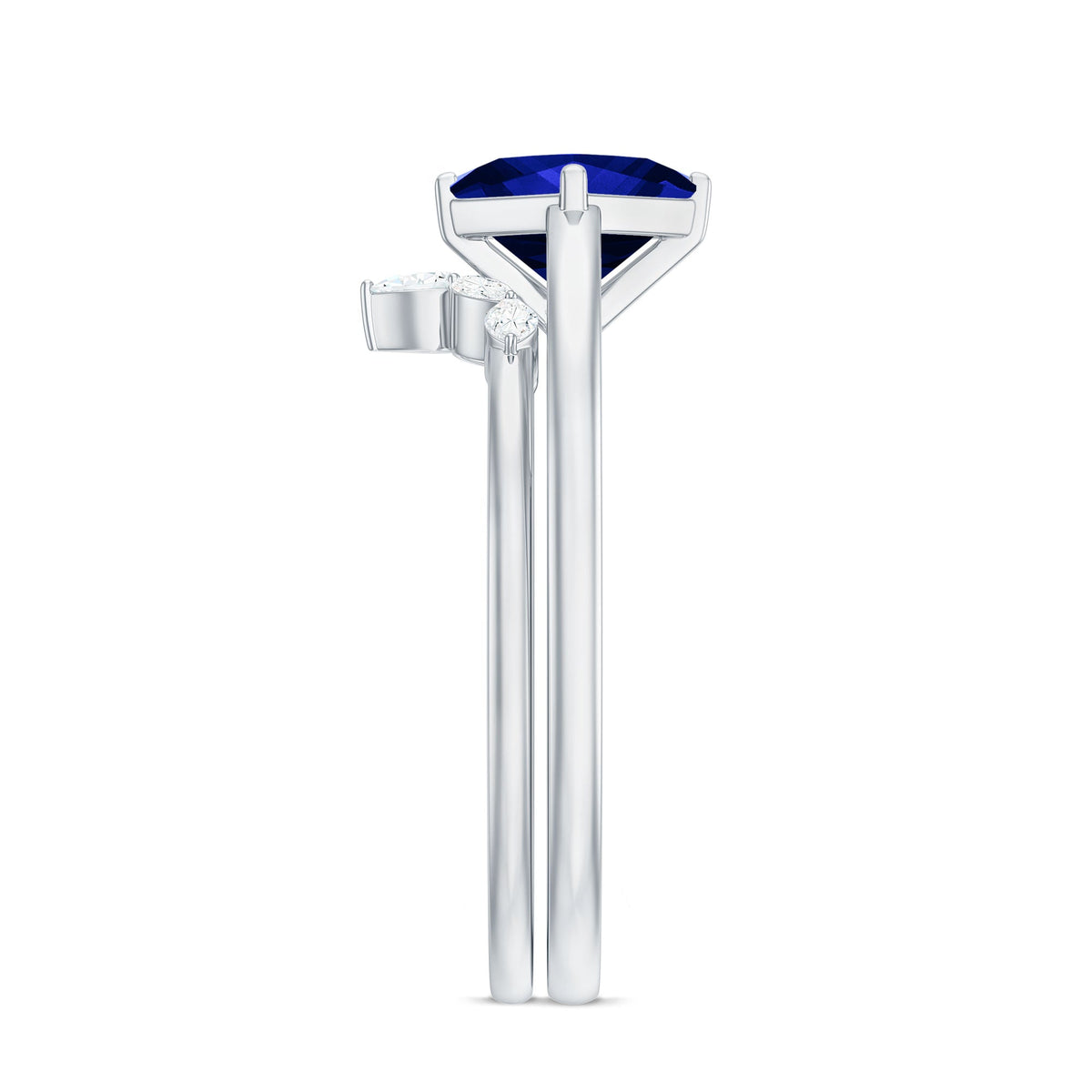 Lab Grown Sapphire Ring Princess Cut Bridal Set With Diamond
