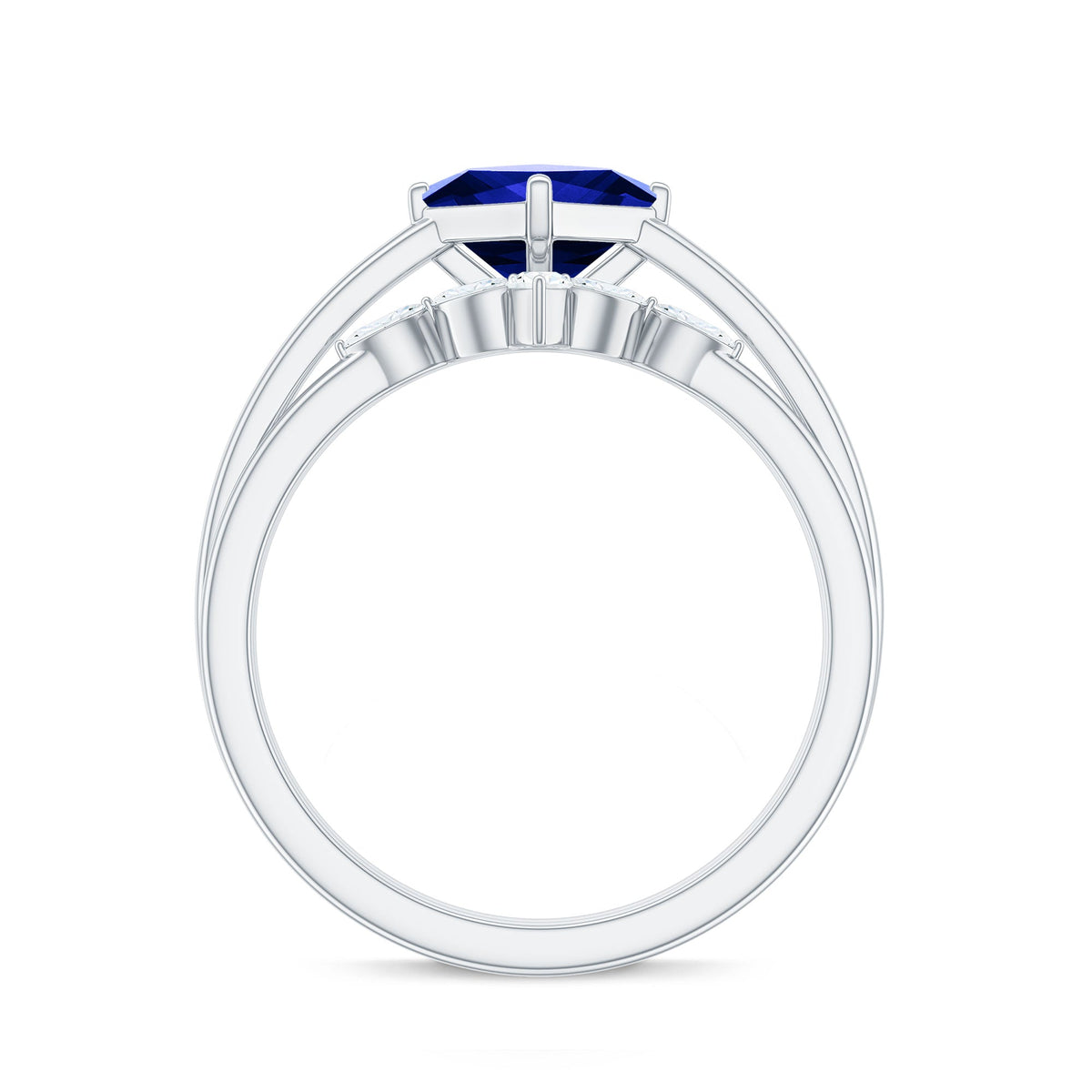Lab Grown Sapphire Ring Princess Cut Bridal Set With Diamond