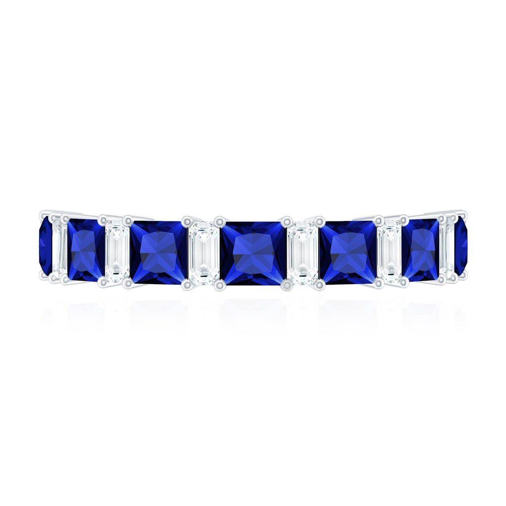 Lab Grown Sapphire Ring, Princess Cut Half Eternity With Diamond