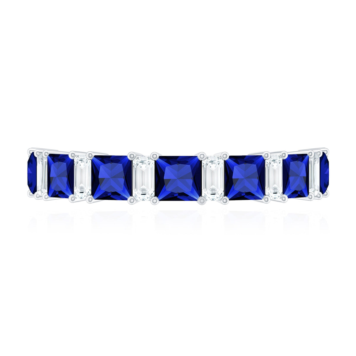 Lab Grown Sapphire Ring, Princess Cut Half Eternity With Diamond