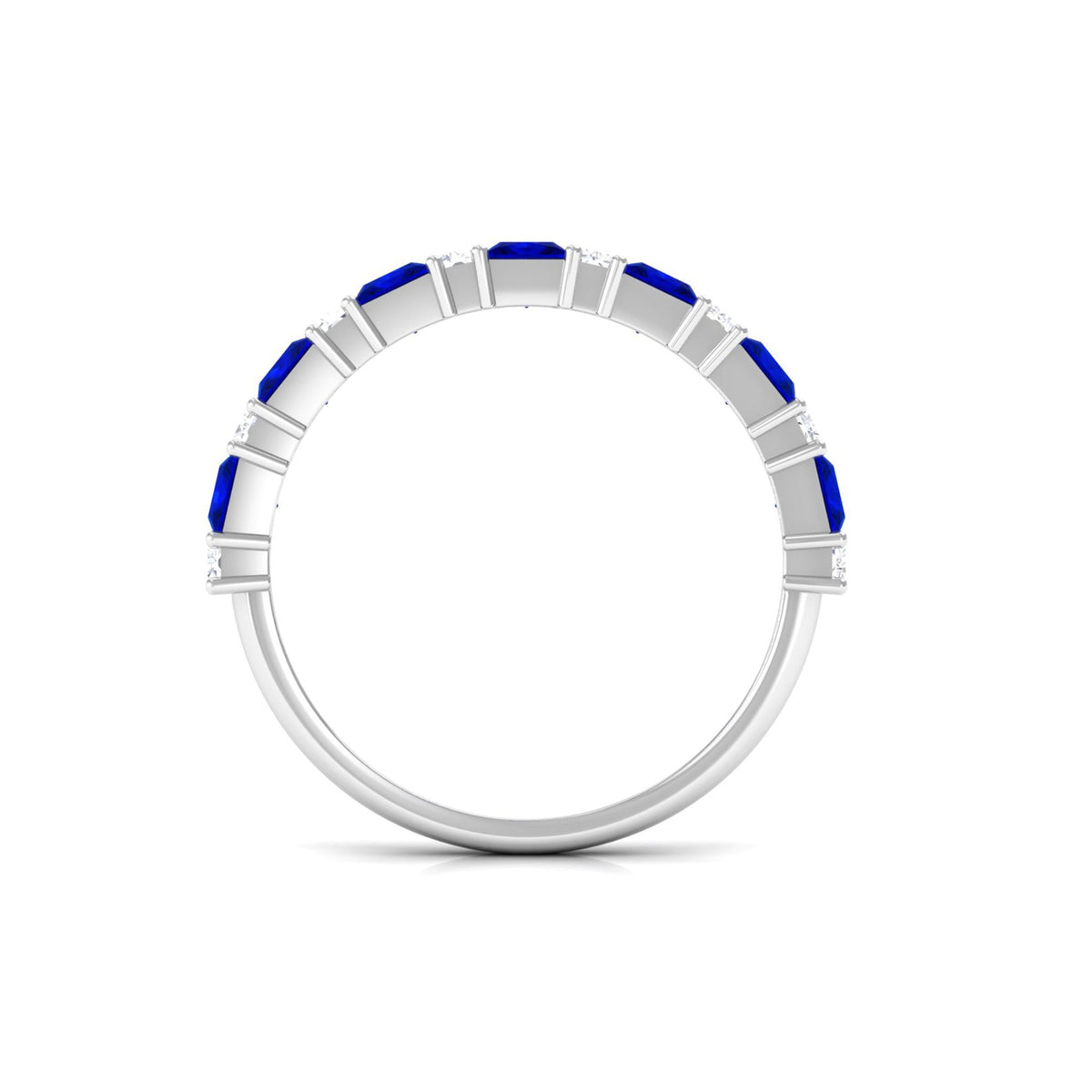 Lab Grown Sapphire Ring, Princess Cut Half Eternity With Diamond