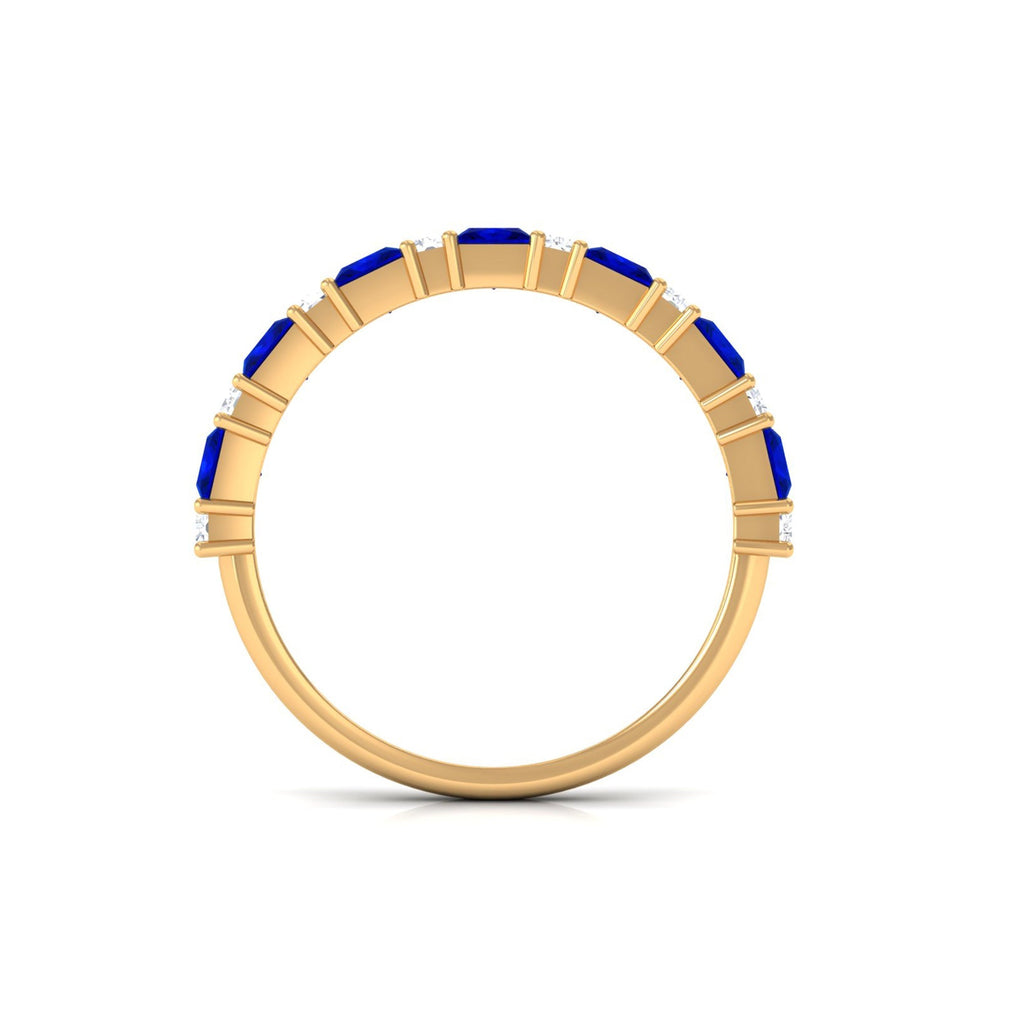 Lab Grown Sapphire Ring, Princess Cut Half Eternity With Diamond