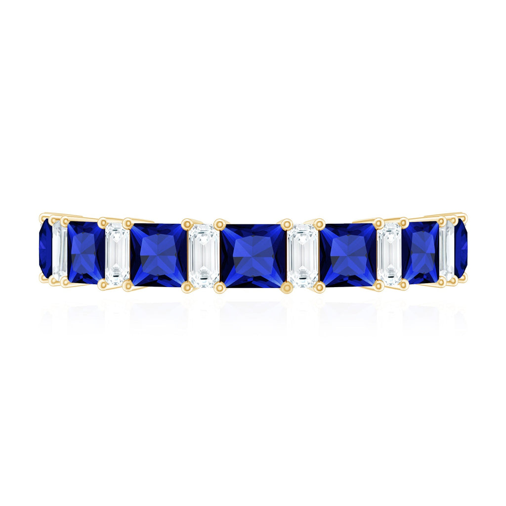 Lab Grown Sapphire Ring, Princess Cut Half Eternity With Diamond
