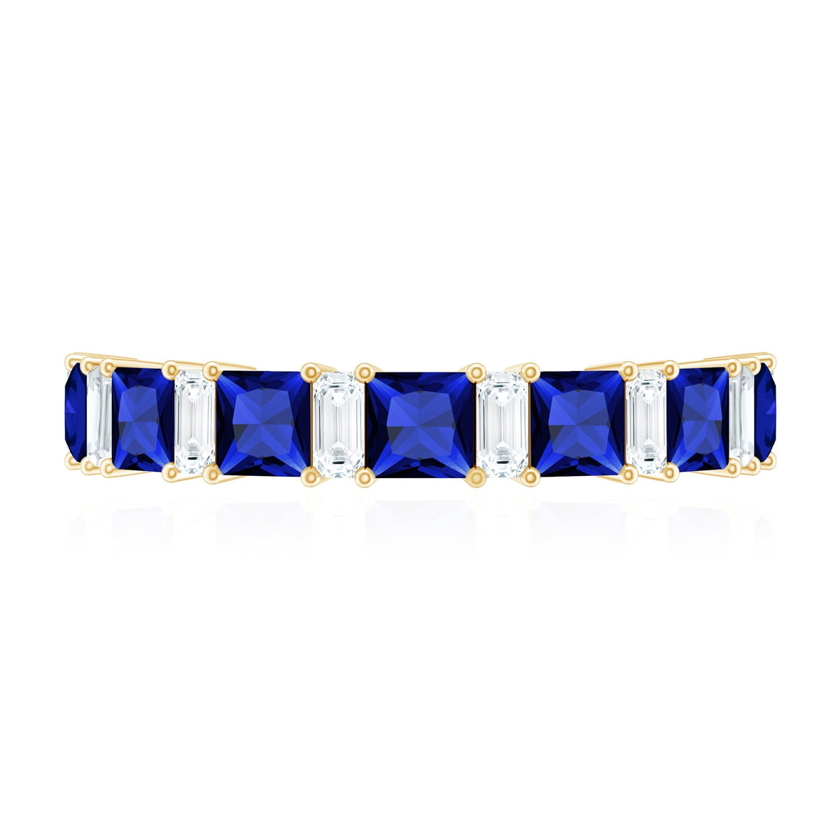 Lab Grown Sapphire Ring, Princess Cut Half Eternity With Diamond