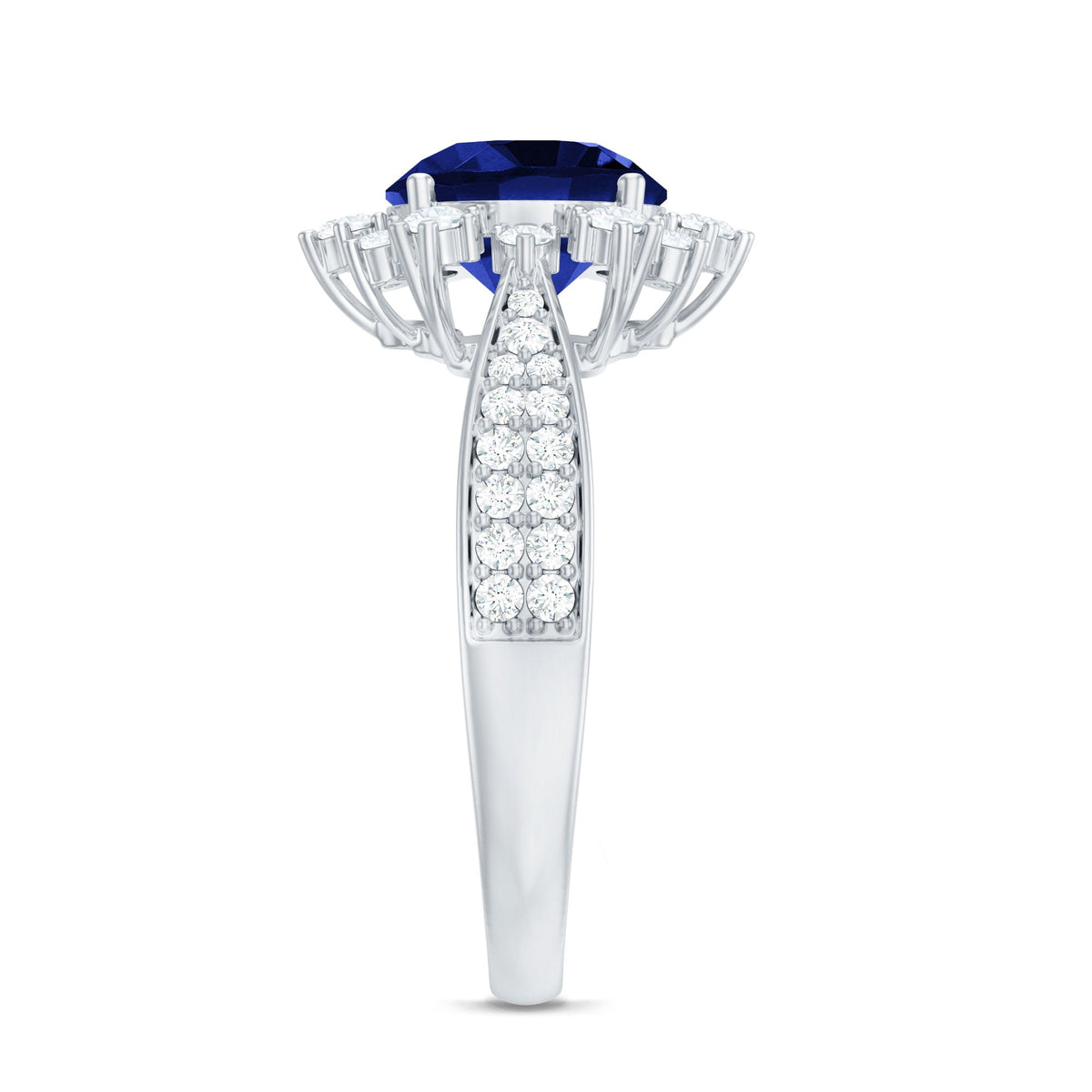 Lab Grown Sapphire Ring, Round Blue Sapphire, Diamond Accents