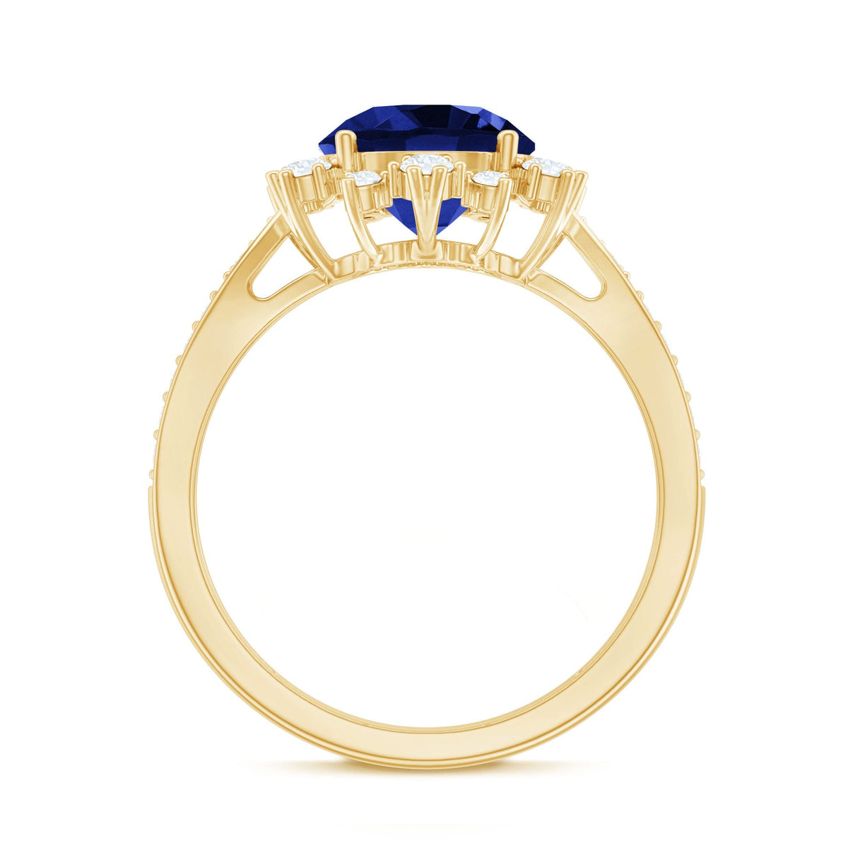 Lab Grown Sapphire Ring, Round Blue Sapphire, Diamond Accents