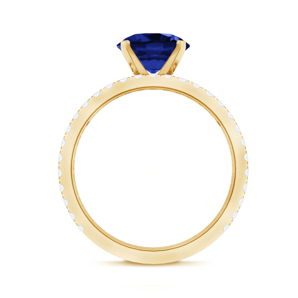 Lab Grown Sapphire Ring Set, Round Blue Solitaire With Diamonds