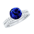 Lab Grown Sapphire Ring Set, Round Blue Solitaire With Diamonds