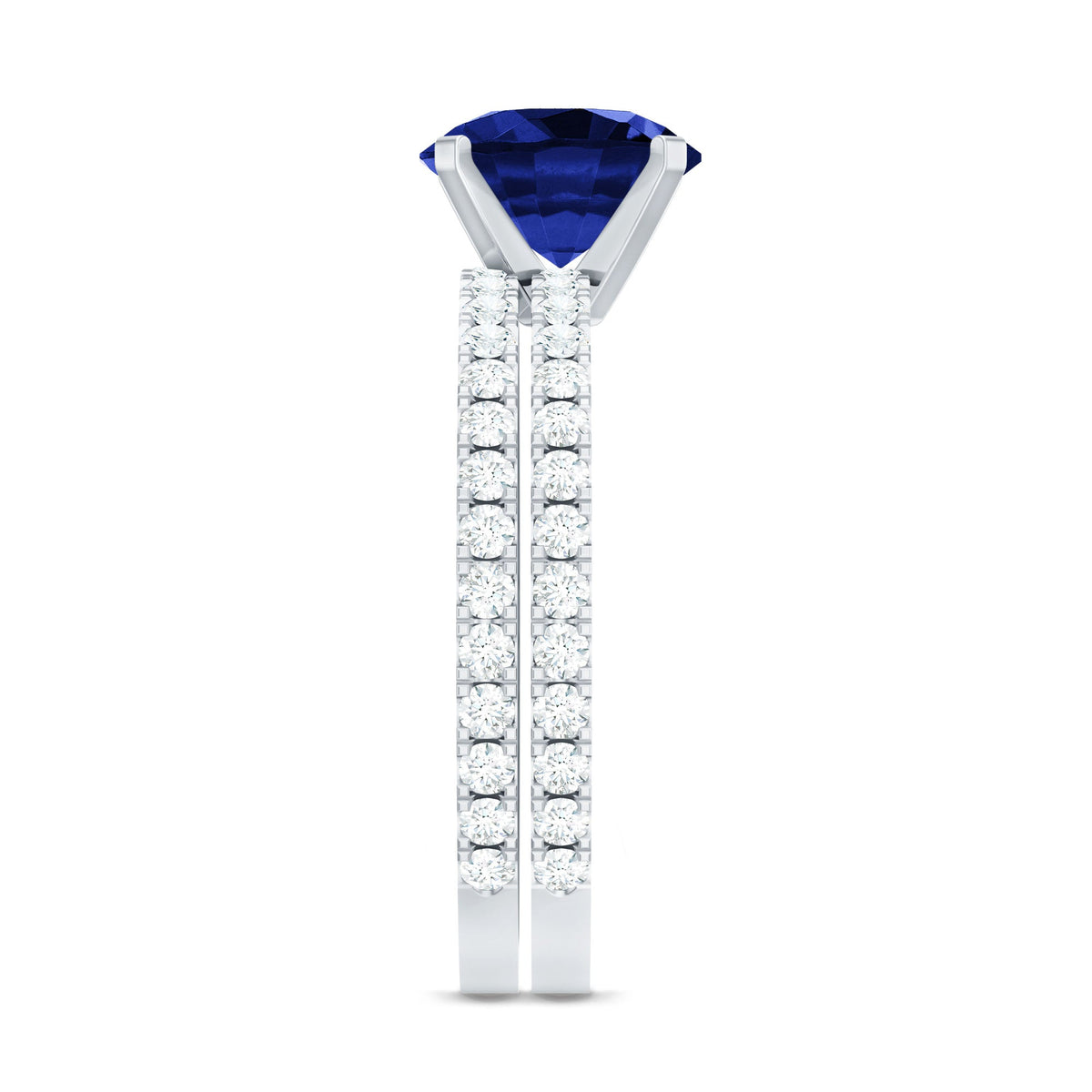Lab Grown Sapphire Ring Set, Round Blue Solitaire With Diamonds