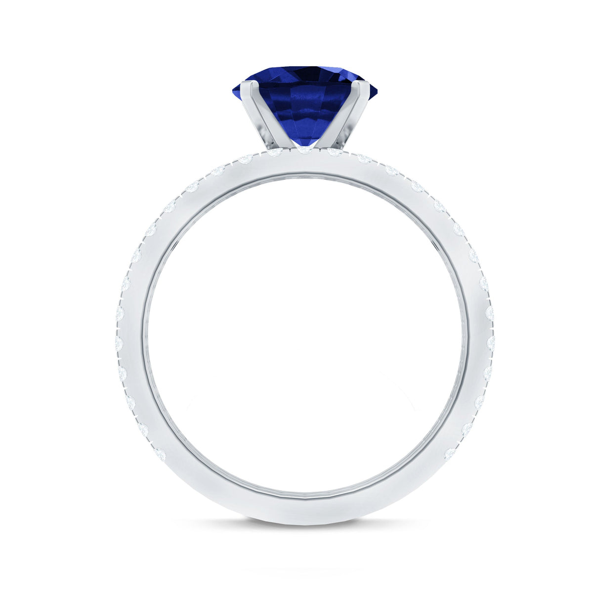 Lab Grown Sapphire Ring Set, Round Blue Solitaire With Diamonds