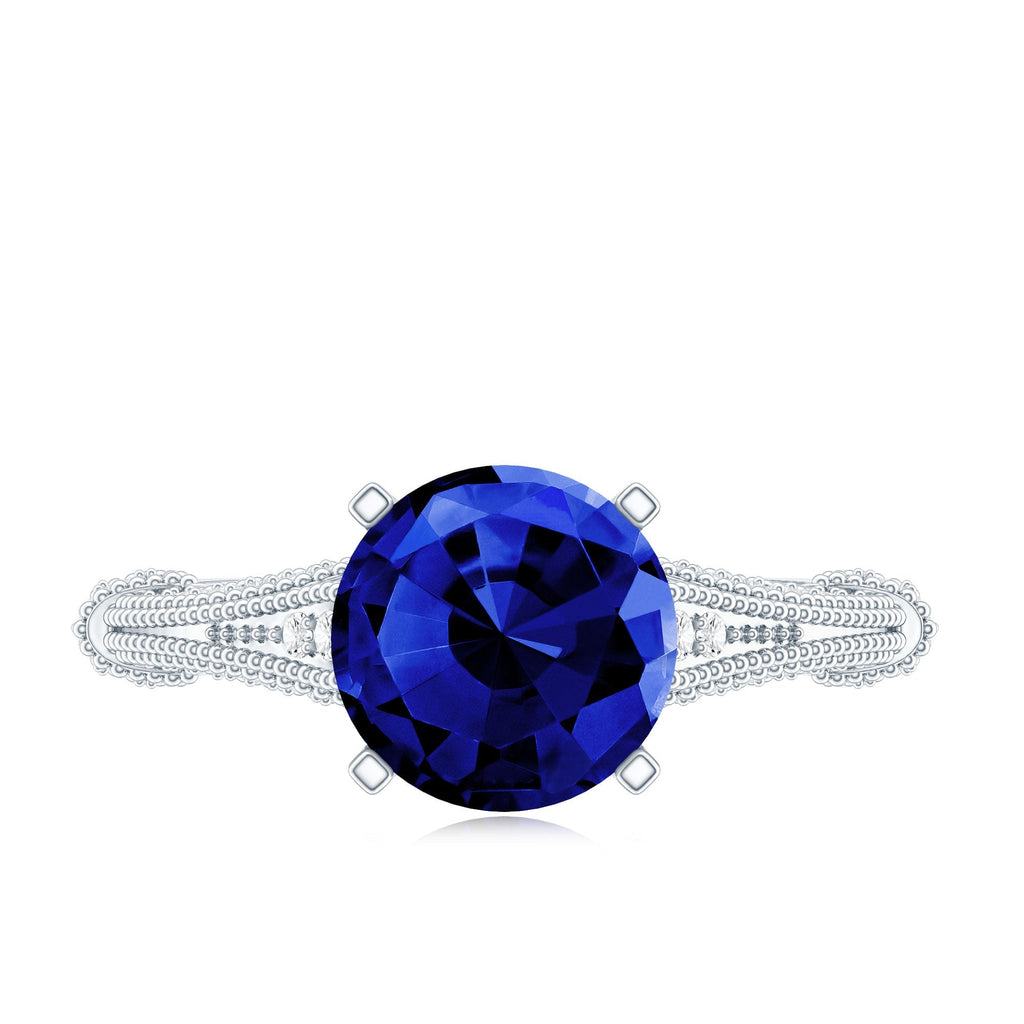 Lab Grown Sapphire Ring Vintage Blue Sapphire Diamond Style Ring