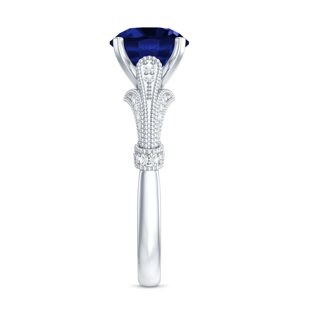 Lab Grown Sapphire Ring Vintage Blue Sapphire Diamond Style Ring