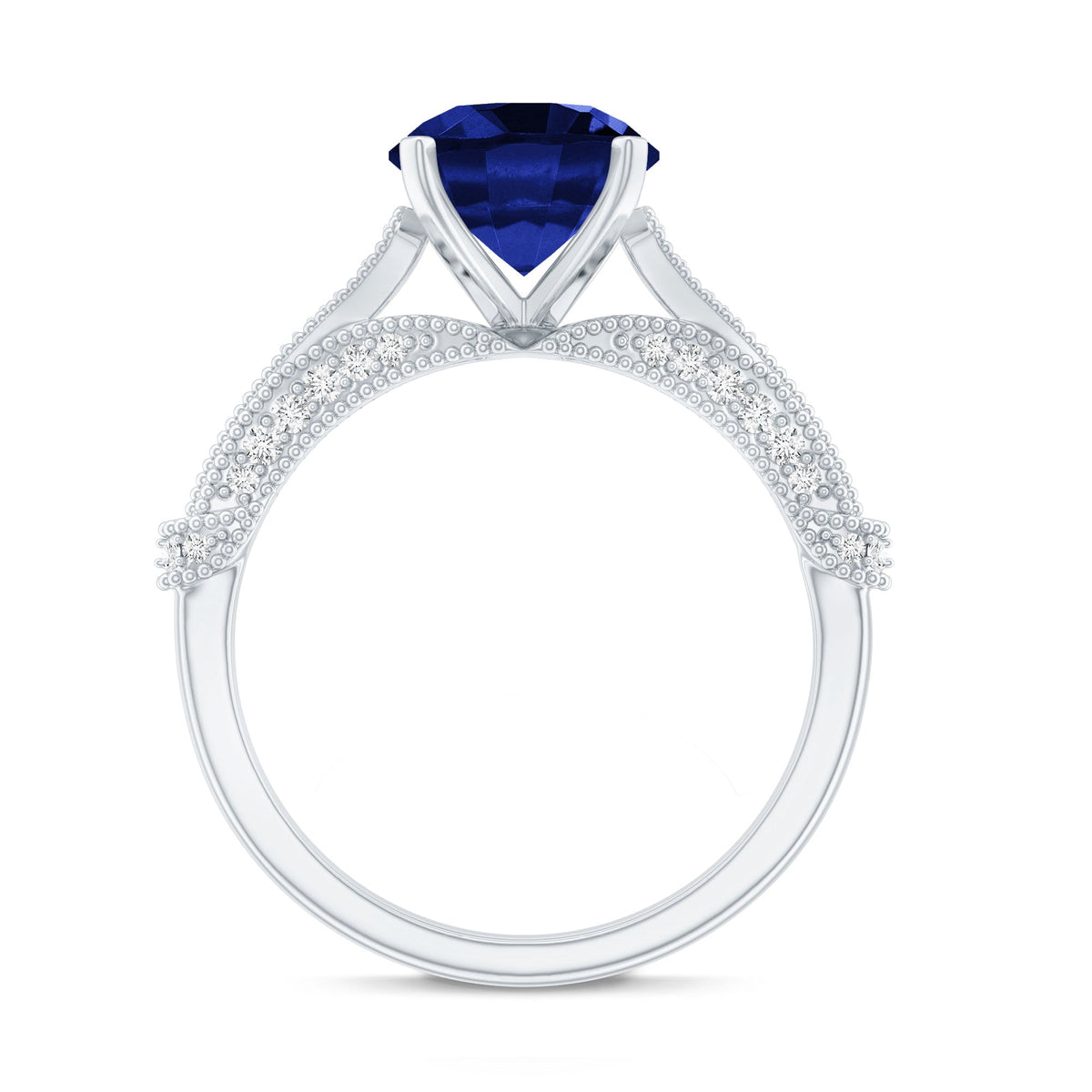 Lab Grown Sapphire Ring Vintage Blue Sapphire Diamond Style Ring