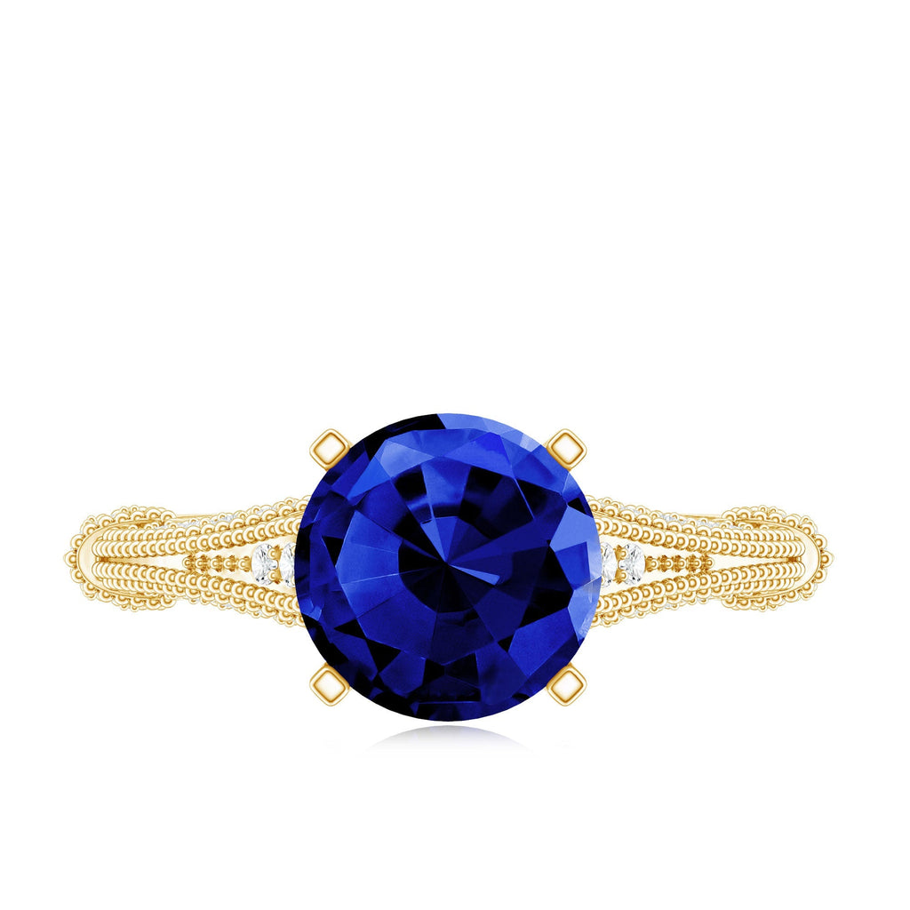 Lab Grown Sapphire Ring Vintage Blue Sapphire Diamond Style Ring