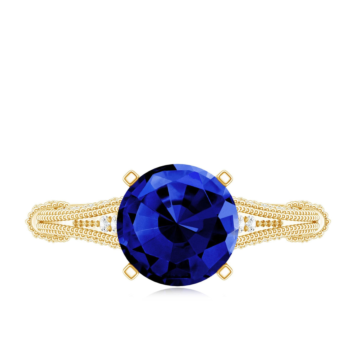 Lab Grown Sapphire Ring Vintage Blue Sapphire Diamond Style Ring