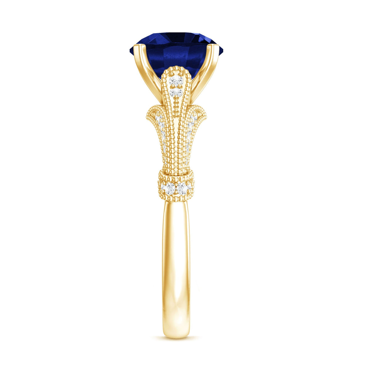 Lab Grown Sapphire Ring Vintage Blue Sapphire Diamond Style Ring