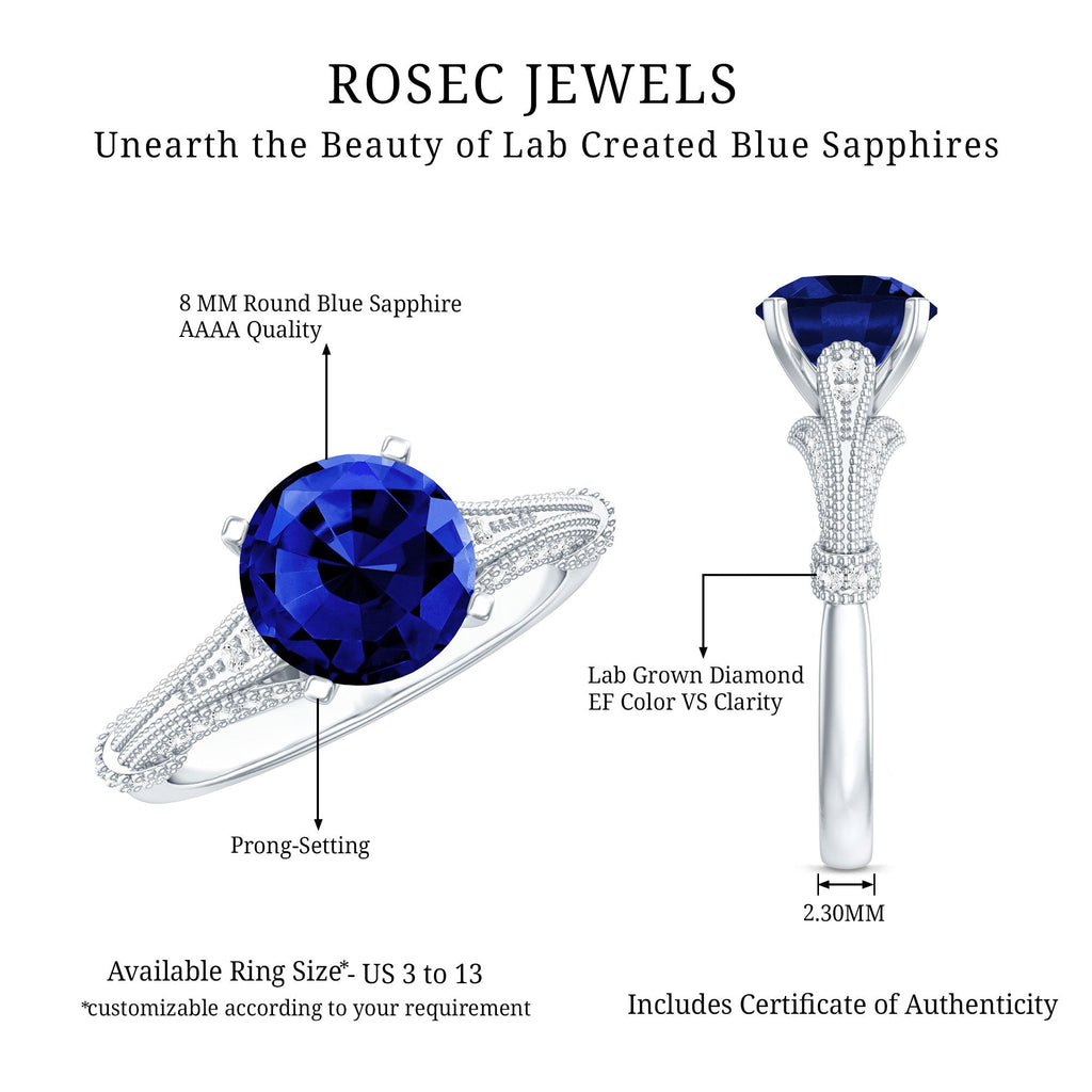 Lab Grown Sapphire Ring Vintage Blue Sapphire Diamond Style Ring