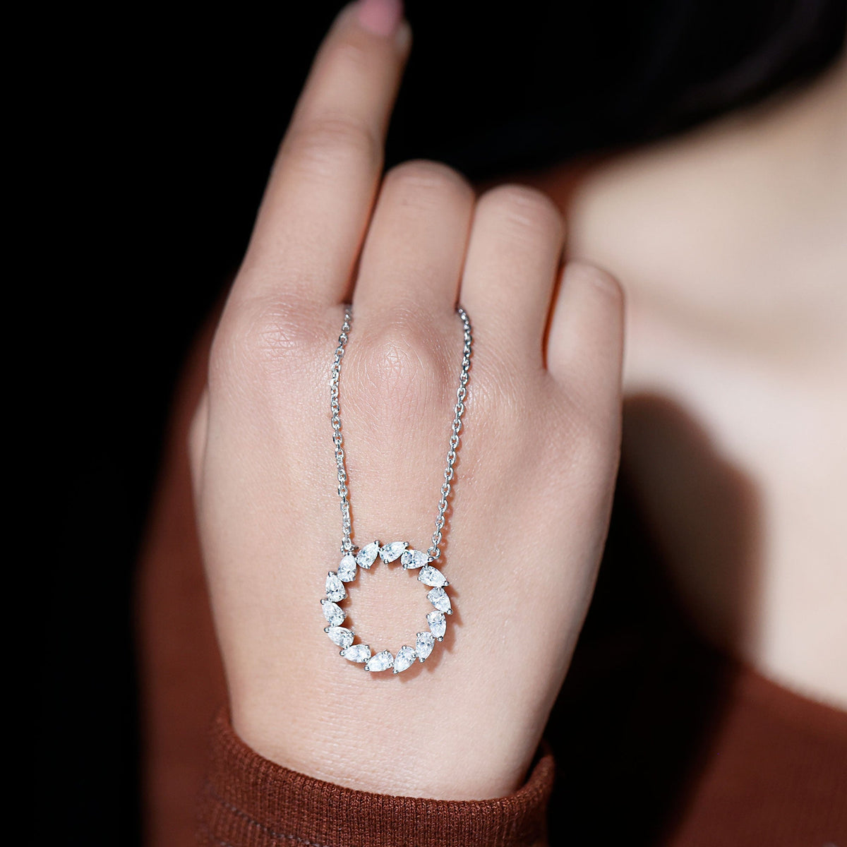 Lab Pear Diamond Necklace – 2.66 Carat Eternity Circle Pendant Jewelry