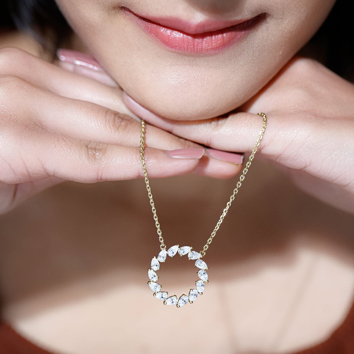 Lab Pear Diamond Necklace – 2.66 Carat Eternity Circle Pendant Jewelry
