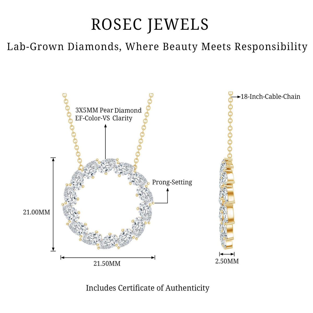 Lab Pear Diamond Necklace – 2.66 Carat Eternity Circle Pendant Jewelry