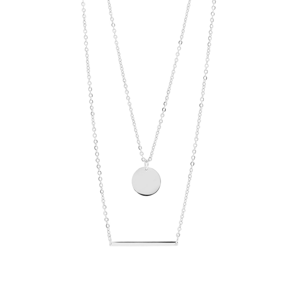 Layered Bar & Circle Pendant Loop Chain Necklace