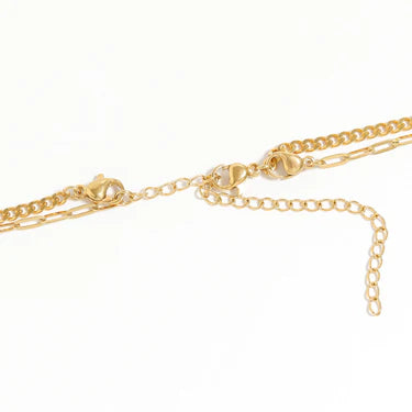 Stainless Steel 2 Row Heart & Lock Charm Necklace