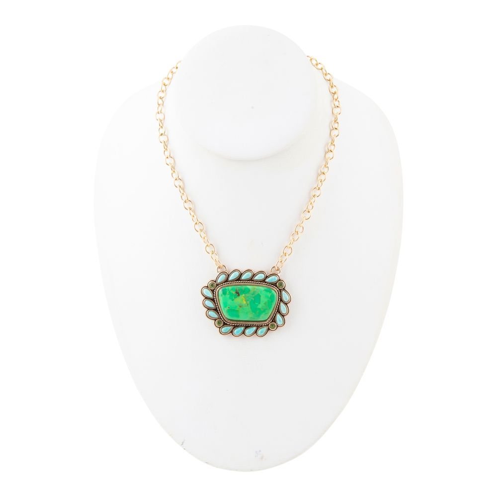 Legacy Lime Green and Blue Turquoise Golden Pendant Necklace