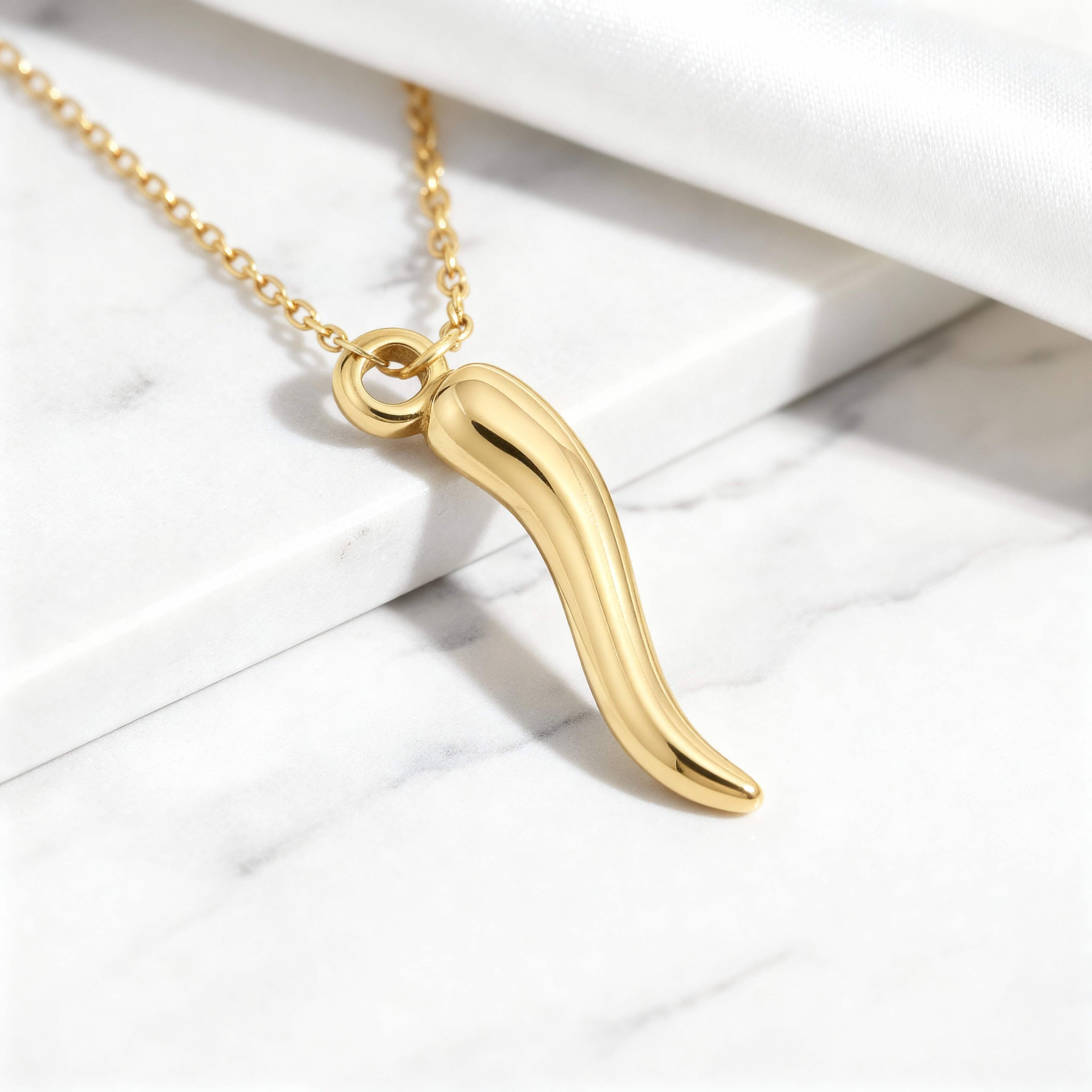 Italian Horn Charm - 18K Gold Jewelry Accent | Stainless Steel Good Luck Pendant