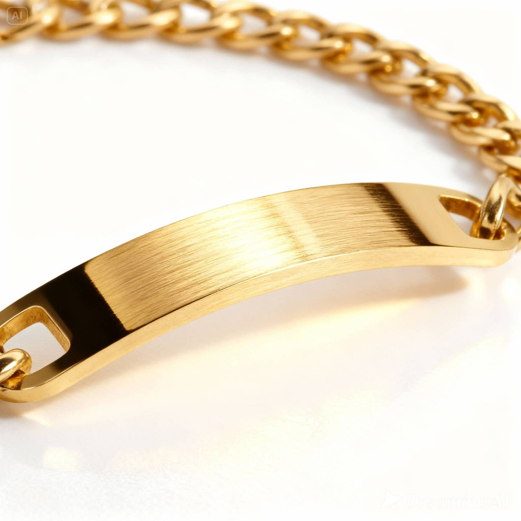 Gold ID Bracelet – Stainless Steel Curved Bar Blank ID Bar, Durable PVD Coated Jewelry