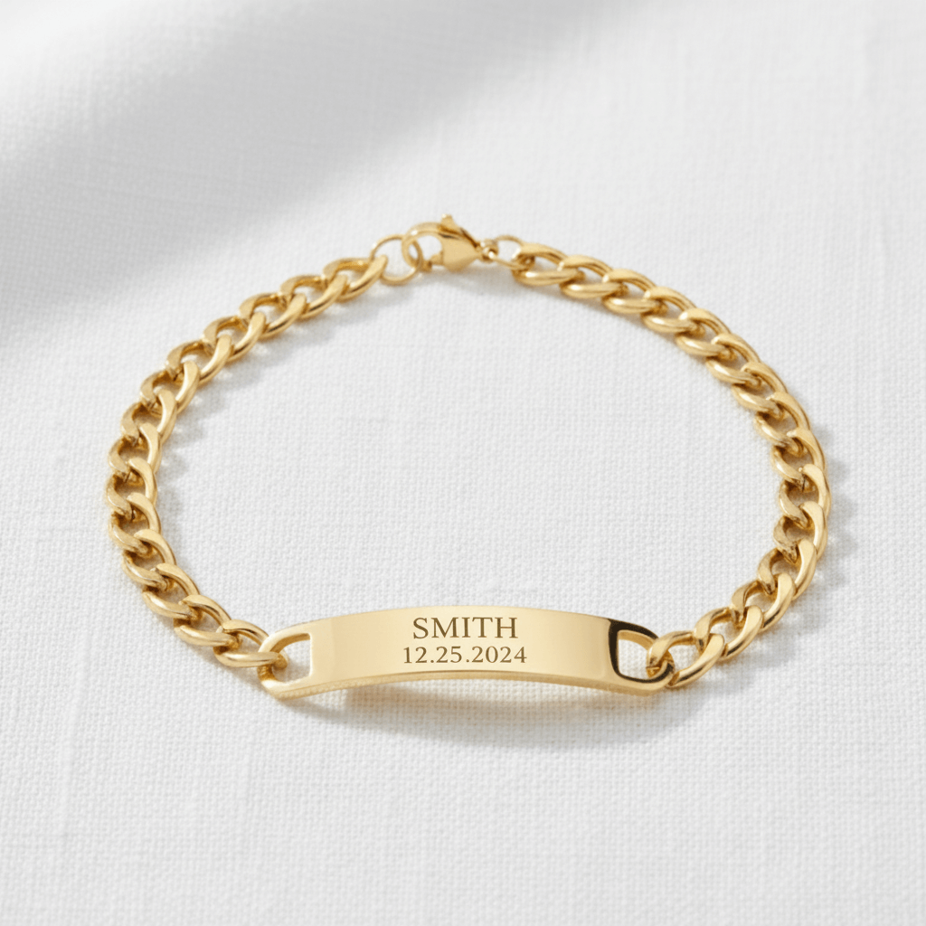 Gold ID Bracelet – Stainless Steel Curved Bar Blank ID Bar, Durable PVD Coated Jewelry